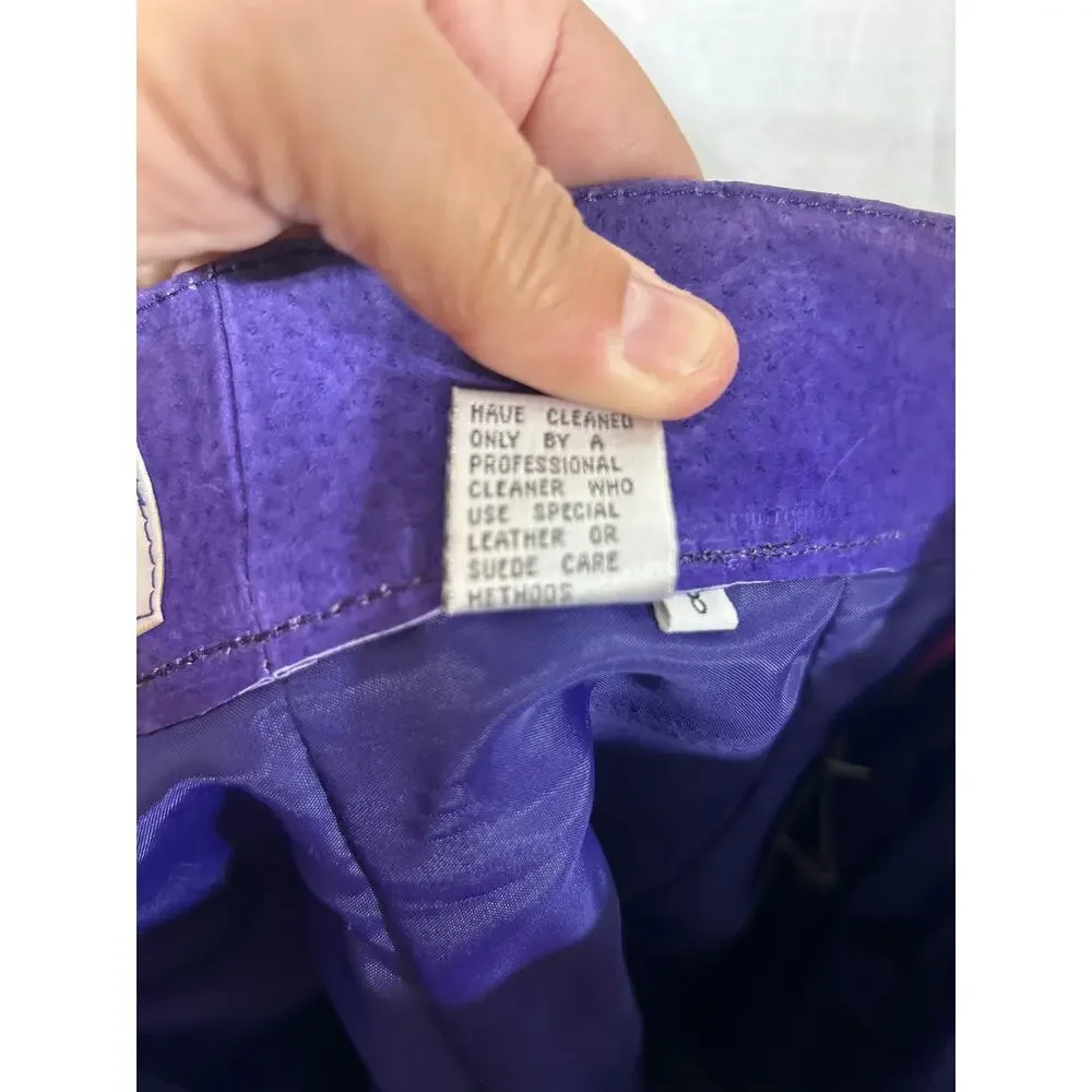 Vintage San Remo Leather Shorts 8 Purple Pleated Long Mom Lined Pebbled Suede